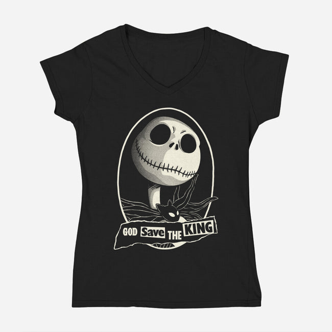 God Save The Pumpkin King-Womens-V-Neck-Tee-Barbadifuoco