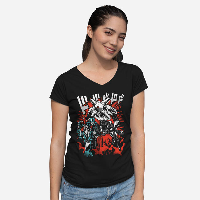 Shodown-Womens-V-Neck-Tee-arace