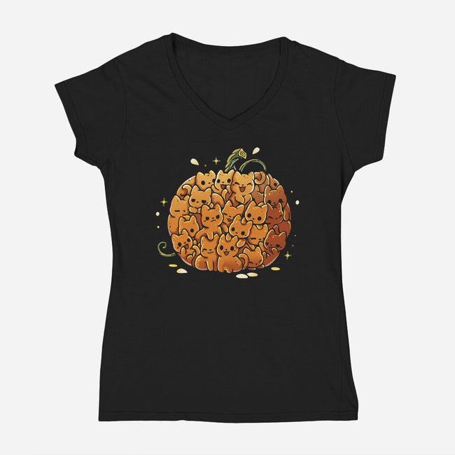 Pumpkin Kittens-Womens-V-Neck-Tee-Vallina84