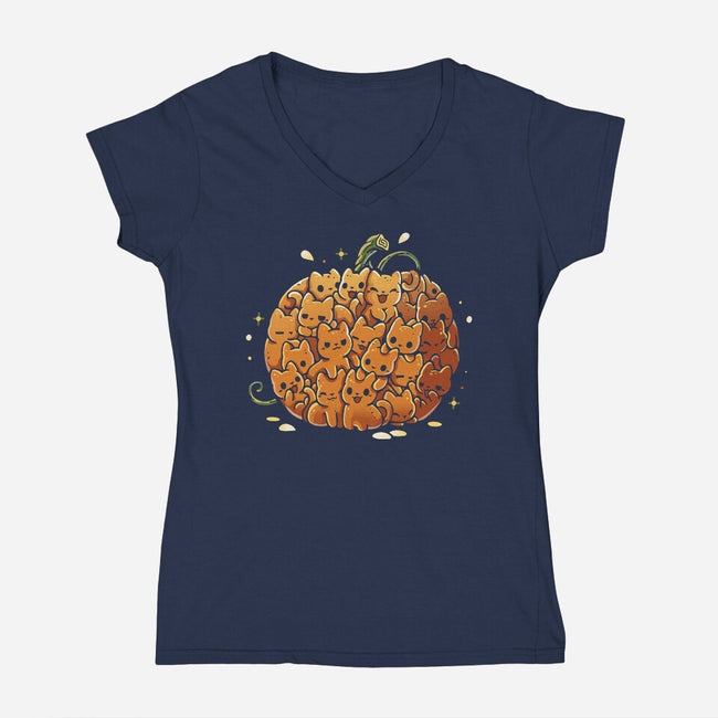 Pumpkin Kittens-Womens-V-Neck-Tee-Vallina84
