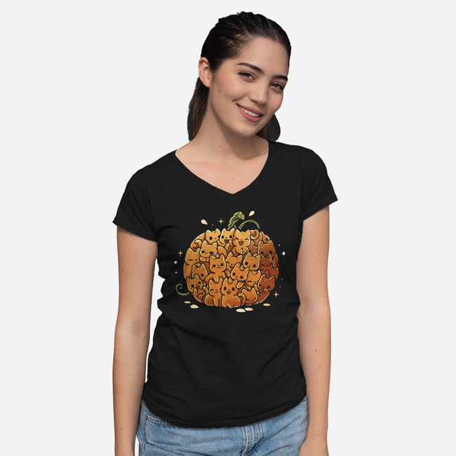 Pumpkin Kittens-Womens-V-Neck-Tee-Vallina84