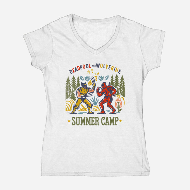 Deadpool Vs Wolverine-Womens-V-Neck-Tee-kharmazero