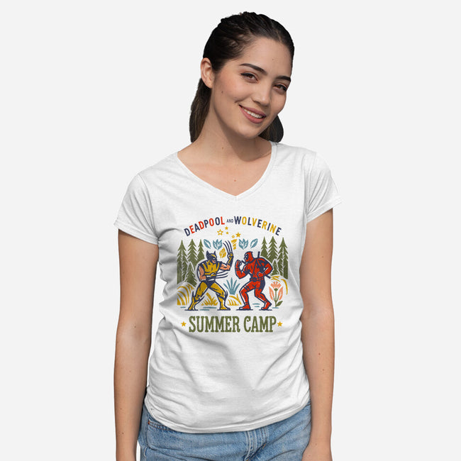 Deadpool Vs Wolverine-Womens-V-Neck-Tee-kharmazero