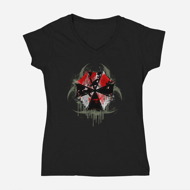 Biohazard Umbrella-Womens-V-Neck-Tee-rocketman_art