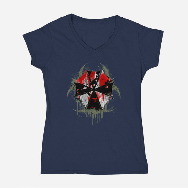 Biohazard Umbrella-Womens-V-Neck-Tee-rocketman_art