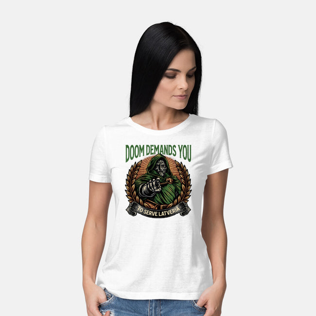 Serve Latveria-Womens-Basic-Tee-glitchygorilla