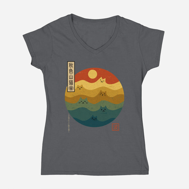 Retro Cat Waves-Womens-V-Neck-Tee-erion_designs