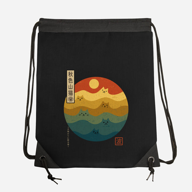 Retro Cat Waves-None-Drawstring-Bag-erion_designs