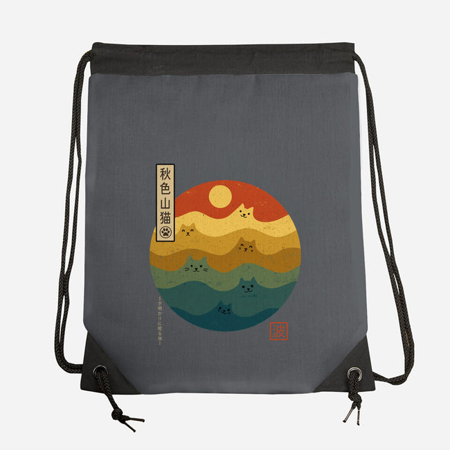 Retro Cat Waves-None-Drawstring-Bag-erion_designs