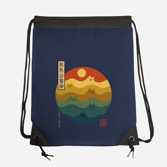 Retro Cat Waves-None-Drawstring-Bag-erion_designs