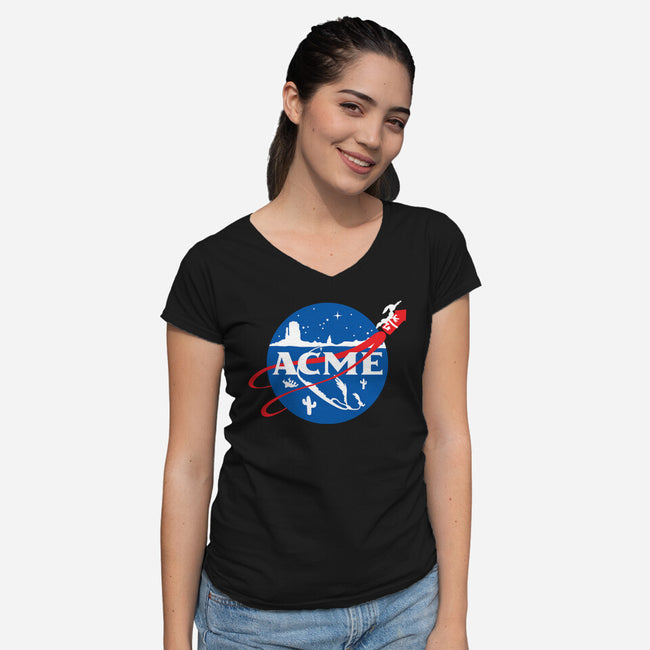 Acme Space Program-Womens-V-Neck-Tee-mekazoo