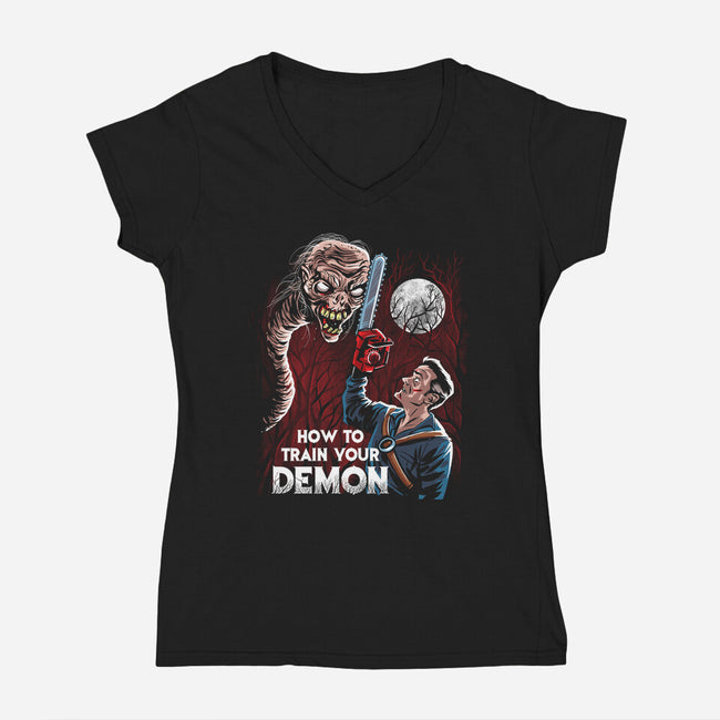 How To Train Your Demon-Womens-V-Neck-Tee-zascanauta