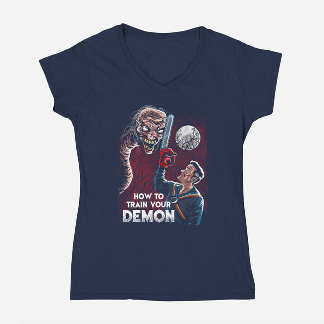 How To Train Your Demon-Womens-V-Neck-Tee-zascanauta