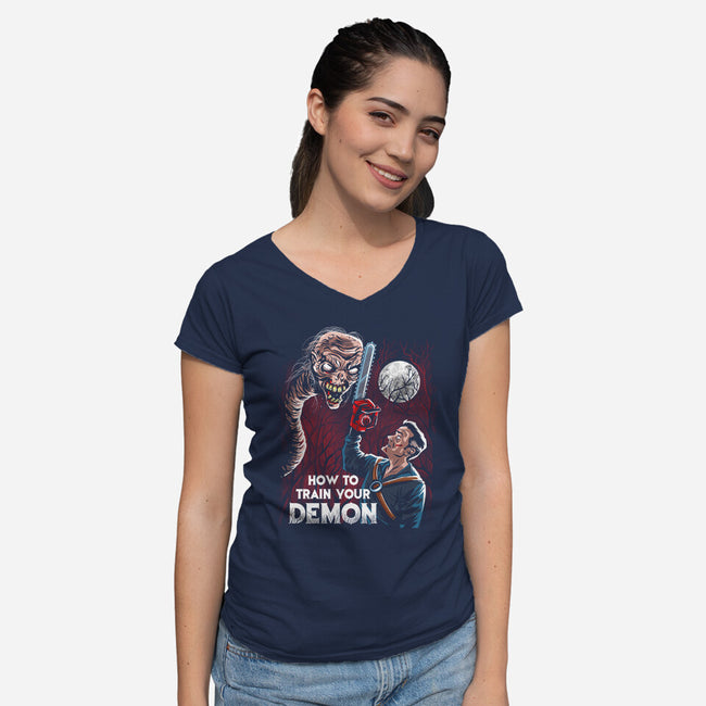 How To Train Your Demon-Womens-V-Neck-Tee-zascanauta