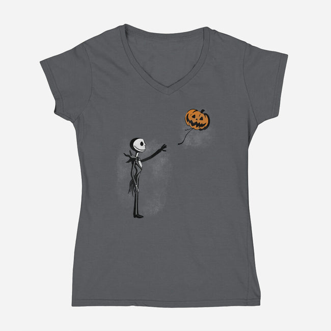 Jack With Pumpkin-Womens-V-Neck-Tee-Barbadifuoco