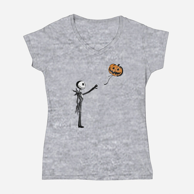 Jack With Pumpkin-Womens-V-Neck-Tee-Barbadifuoco