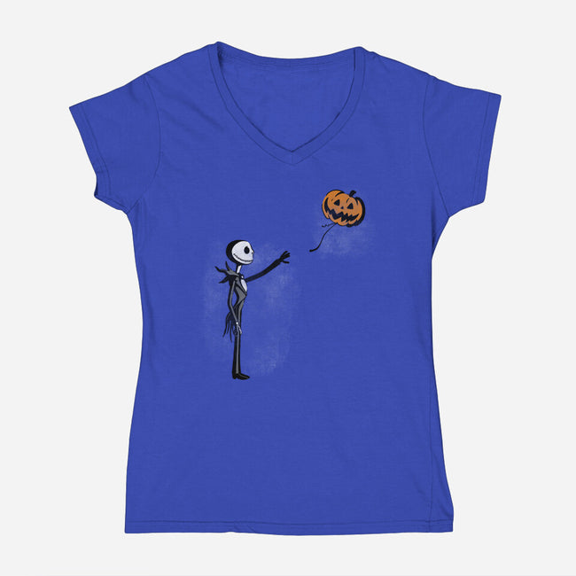 Jack With Pumpkin-Womens-V-Neck-Tee-Barbadifuoco
