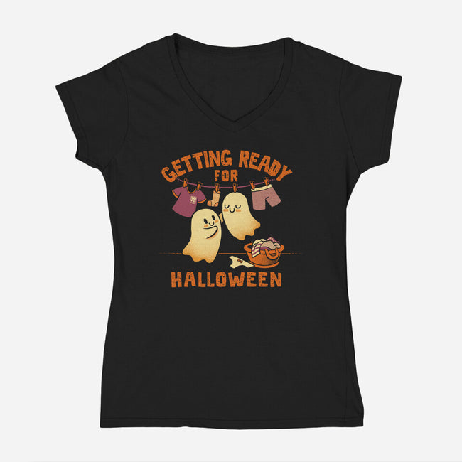 Getting Ready For Halloween-Womens-V-Neck-Tee-worlddominationforcats