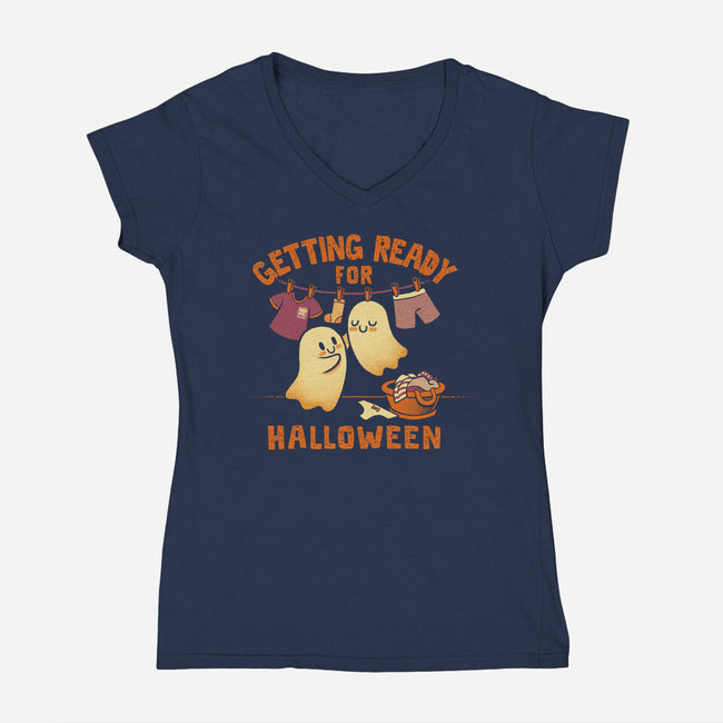 Getting Ready For Halloween-Womens-V-Neck-Tee-worlddominationforcats