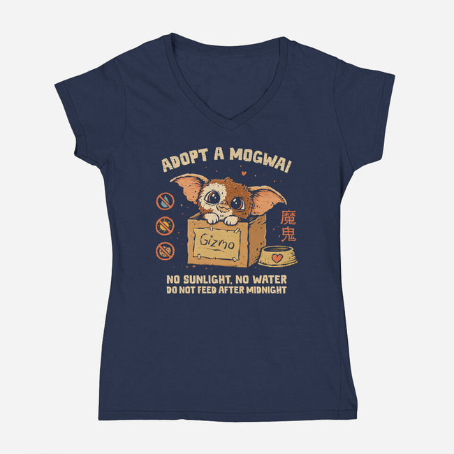 Adopt A Mogwai-Womens-V-Neck-Tee-kg07