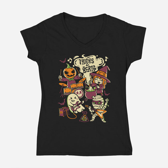 Tricks Or Beats-Womens-V-Neck-Tee-estudiofitas