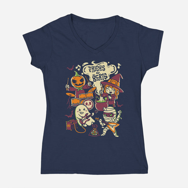Tricks Or Beats-Womens-V-Neck-Tee-estudiofitas