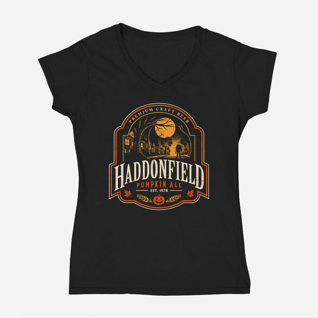 Haddonfield Pumpkin Ale-Womens-V-Neck-Tee-sachpica