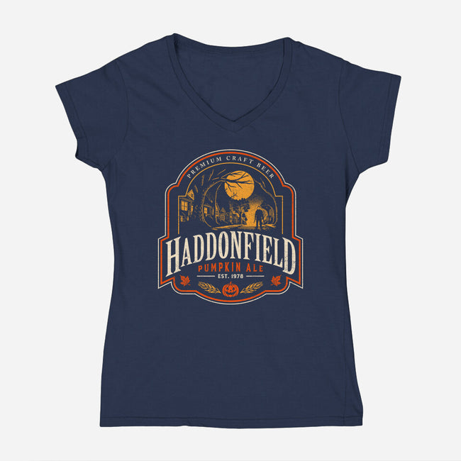 Haddonfield Pumpkin Ale-Womens-V-Neck-Tee-sachpica