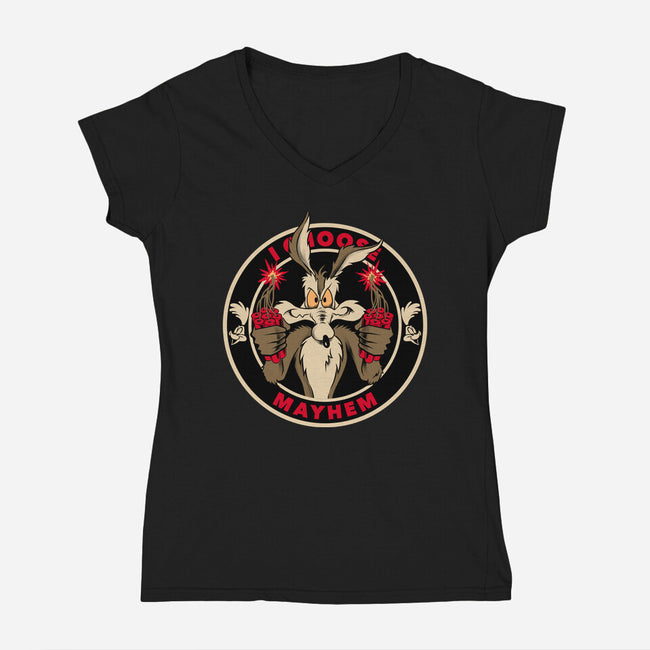 Mayhem Of Coyote-Womens-V-Neck-Tee-spoilerinc