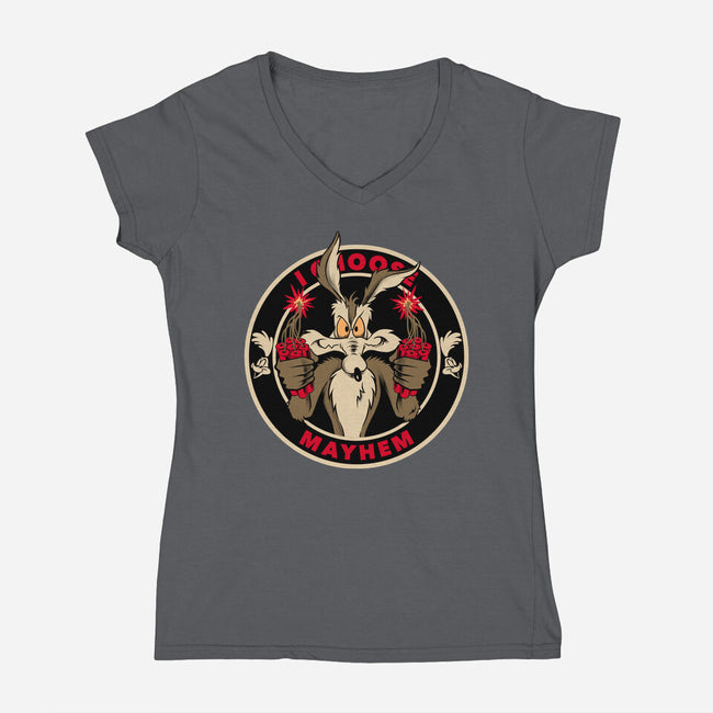 Mayhem Of Coyote-Womens-V-Neck-Tee-spoilerinc