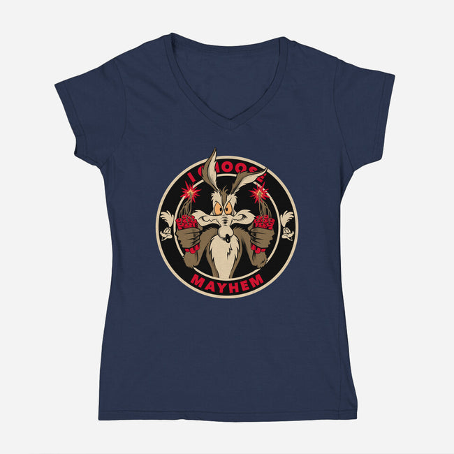 Mayhem Of Coyote-Womens-V-Neck-Tee-spoilerinc
