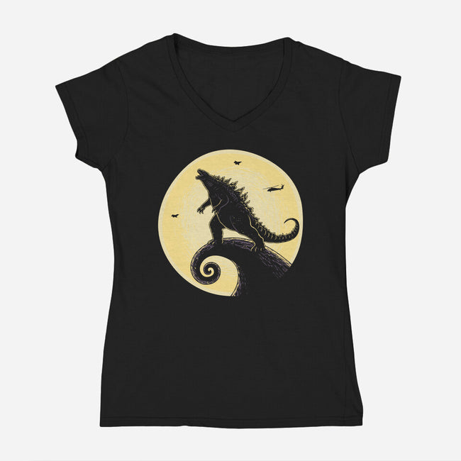 The Kaiju Before Christmas-Womens-V-Neck-Tee-retrodivision