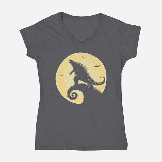The Kaiju Before Christmas-Womens-V-Neck-Tee-retrodivision