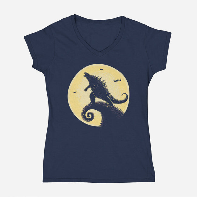 The Kaiju Before Christmas-Womens-V-Neck-Tee-retrodivision