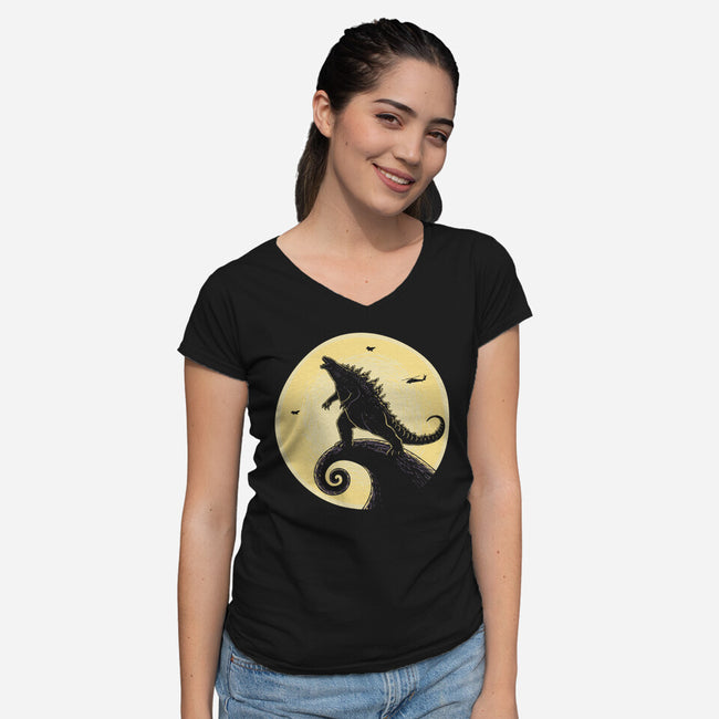 The Kaiju Before Christmas-Womens-V-Neck-Tee-retrodivision