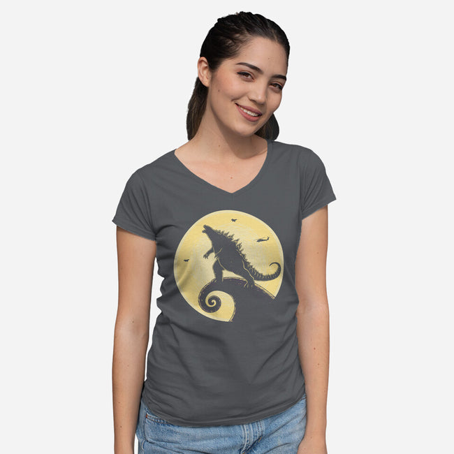 The Kaiju Before Christmas-Womens-V-Neck-Tee-retrodivision