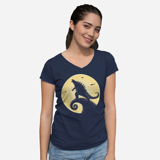 The Kaiju Before Christmas-Womens-V-Neck-Tee-retrodivision