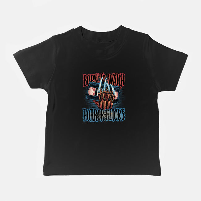 Born To Watch Horror Flicks-Baby-Basic-Tee-glitchygorilla