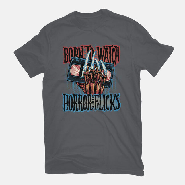 Born To Watch Horror Flicks-Mens-Heavyweight-Tee-glitchygorilla