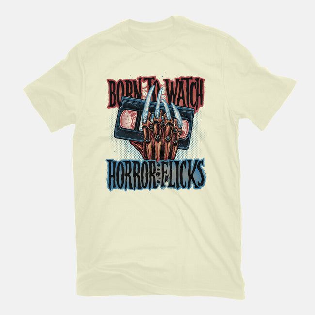 Born To Watch Horror Flicks-Mens-Basic-Tee-glitchygorilla