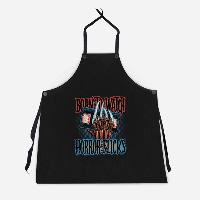 Born To Watch Horror Flicks-Unisex-Kitchen-Apron-glitchygorilla