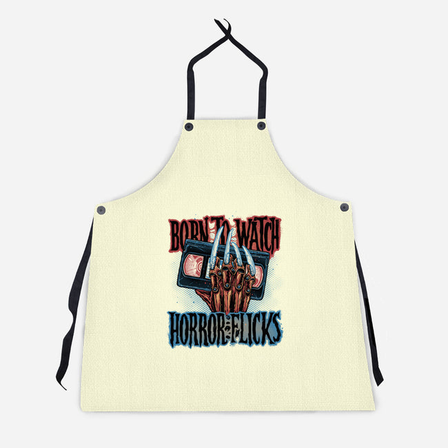 Born To Watch Horror Flicks-Unisex-Kitchen-Apron-glitchygorilla