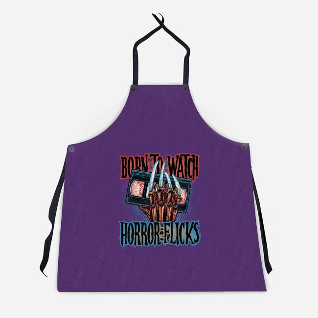 Born To Watch Horror Flicks-Unisex-Kitchen-Apron-glitchygorilla
