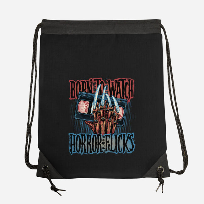 Born To Watch Horror Flicks-None-Drawstring-Bag-glitchygorilla