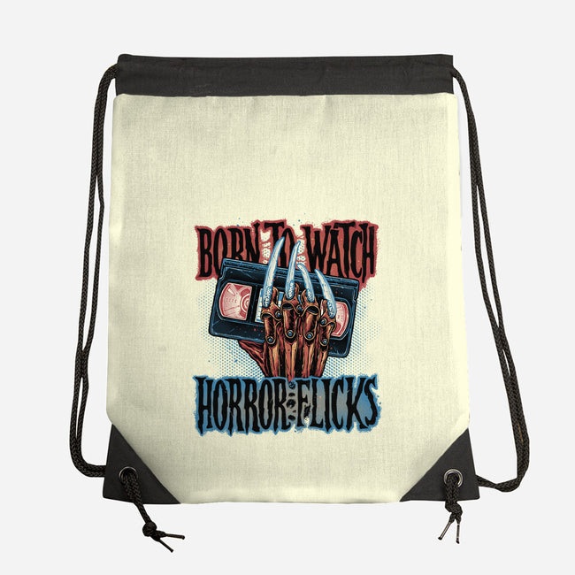 Born To Watch Horror Flicks-None-Drawstring-Bag-glitchygorilla