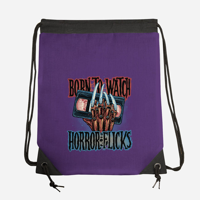 Born To Watch Horror Flicks-None-Drawstring-Bag-glitchygorilla
