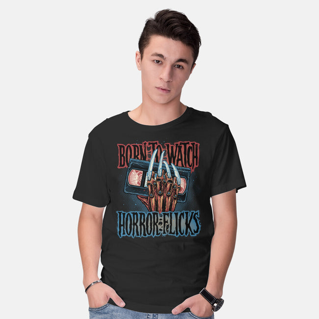 Born To Watch Horror Flicks-Mens-Basic-Tee-glitchygorilla