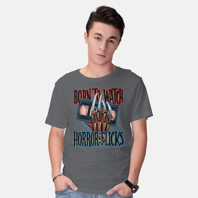 Born To Watch Horror Flicks-Mens-Basic-Tee-glitchygorilla