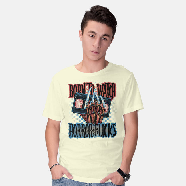Born To Watch Horror Flicks-Mens-Basic-Tee-glitchygorilla