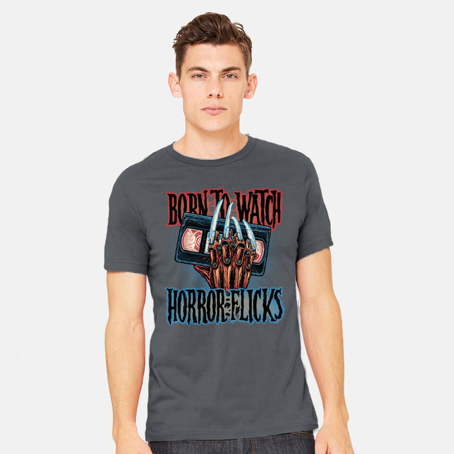 Born To Watch Horror Flicks-Mens-Heavyweight-Tee-glitchygorilla